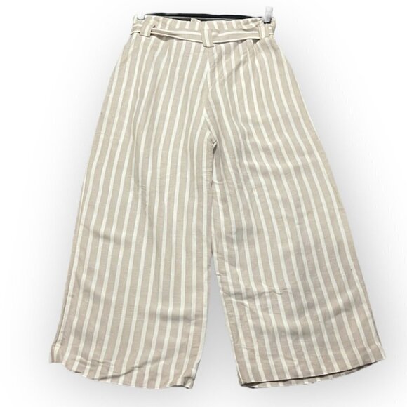 L’AGENCE Samira Linen Cropped Wide legs Paperbag Pants in Bisque and Ivory sz 8 - Picture 7 of 16